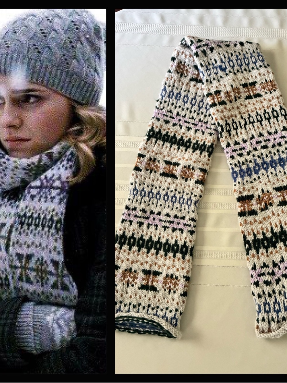 Hermione Half Blood Prince Reproduction fairisle scarf. Hand knit